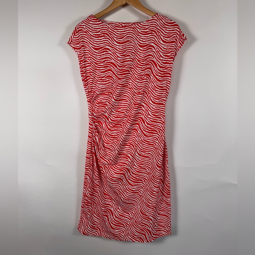 J. McLaughlin Kasia Red White Ruched Dress Size Medium Catalina Cloth Vacation